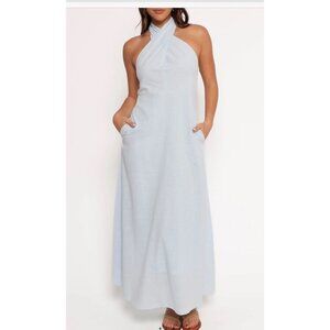 Petal & Pup Betsy Halter Neck Maxi Dress Pale Blue Cotton L Wedding Summer